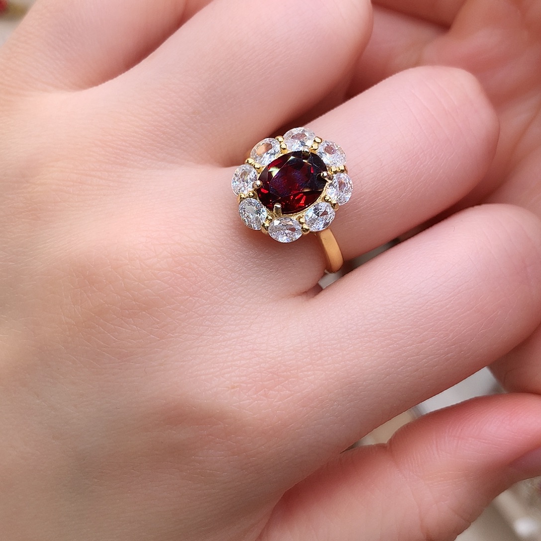 戒指石榴石银S925镶嵌20-5