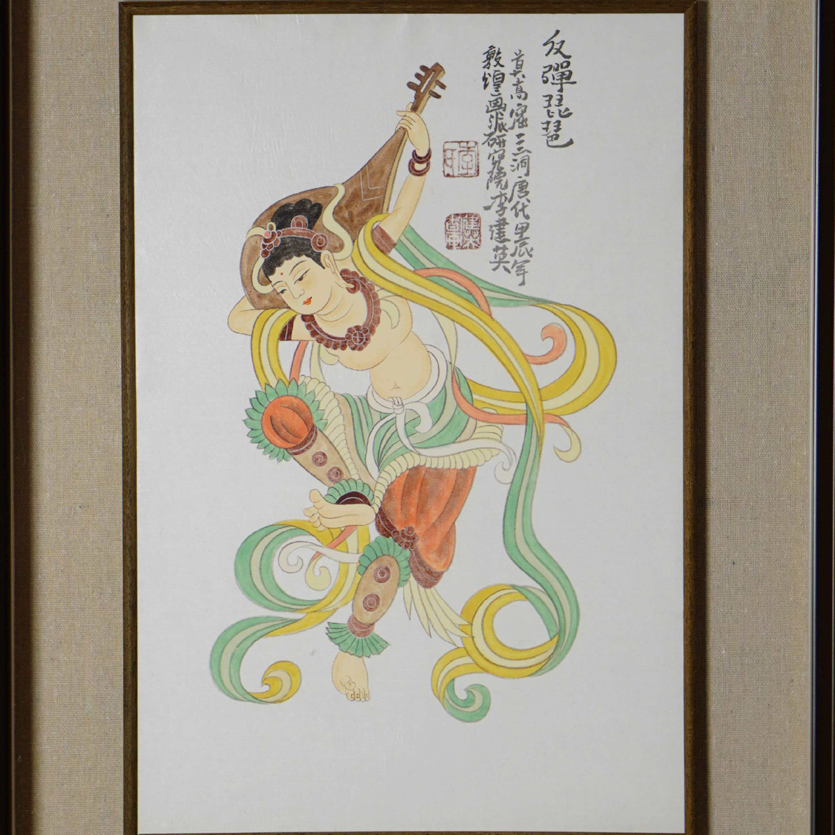 敦煌画派-大师纯手绘绢画-反弹琵琶（李建英院长亲绘）尺寸：1平尺