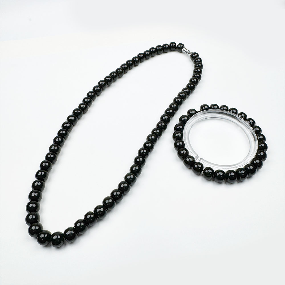 李书锦保真天然和田玉桶珠项链＋手串 【多样性发货】