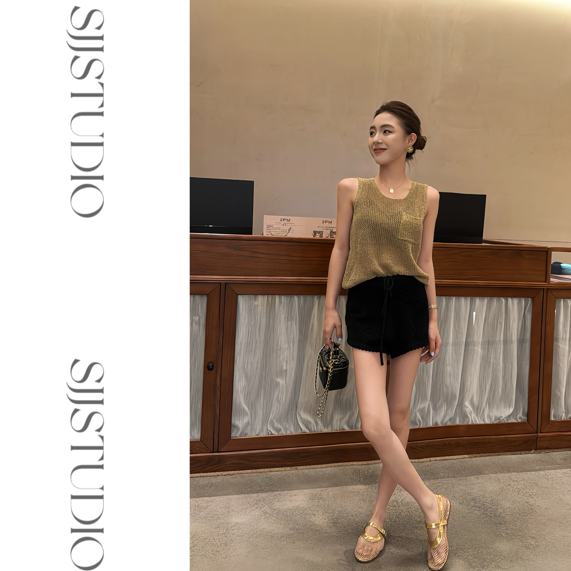 【娇娇私服定制】新款静奢风简约百搭针织短裤（衣长35）62805#