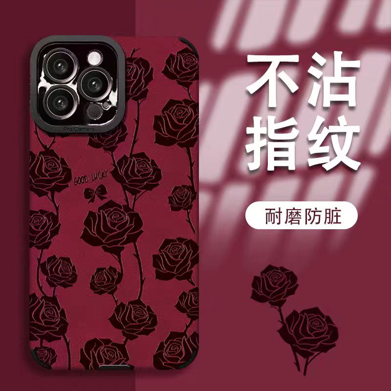 黑玫瑰适用苹果16pro华为pura70荣耀200小米14红米手机壳小高级款