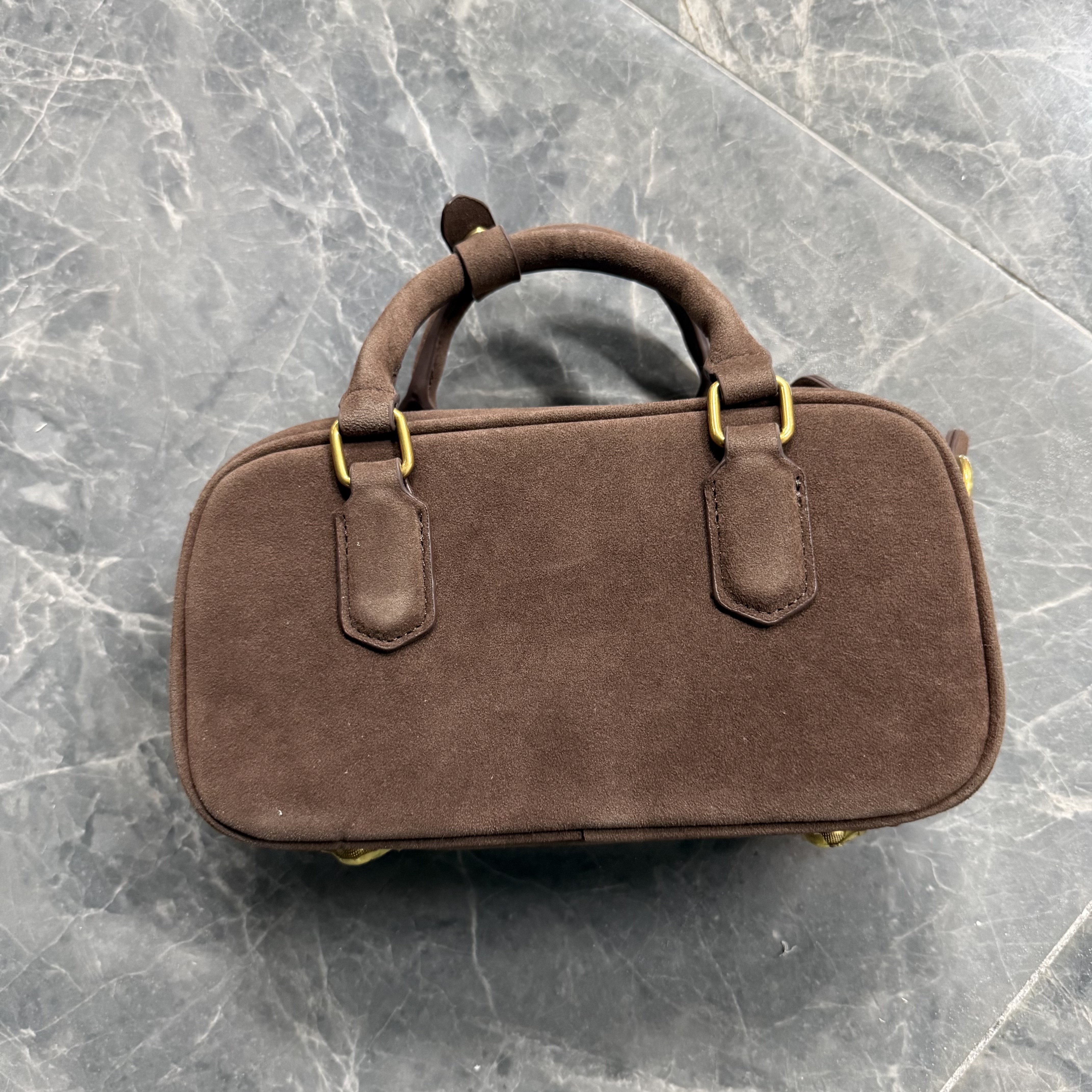 2025新款女包时尚新款棕色麂皮保龄球