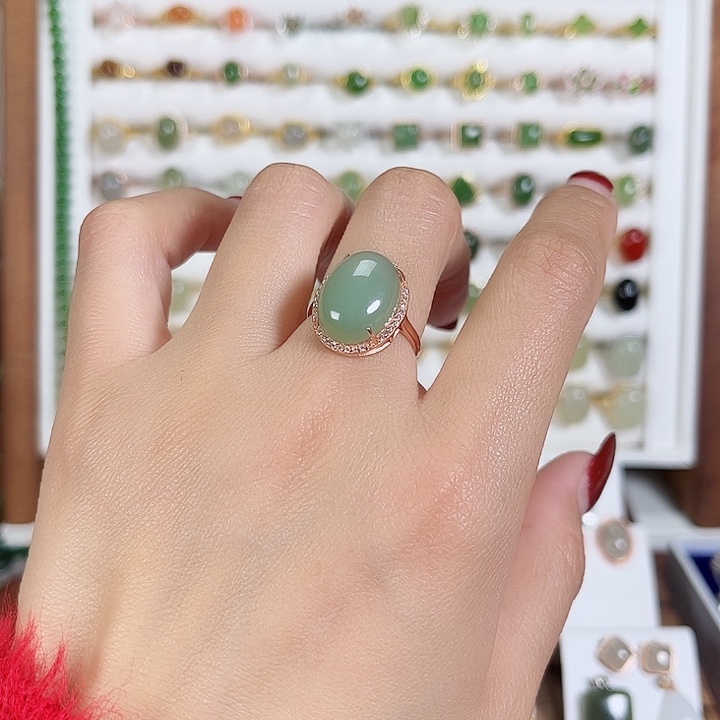 和田玉戒指银S925镶嵌