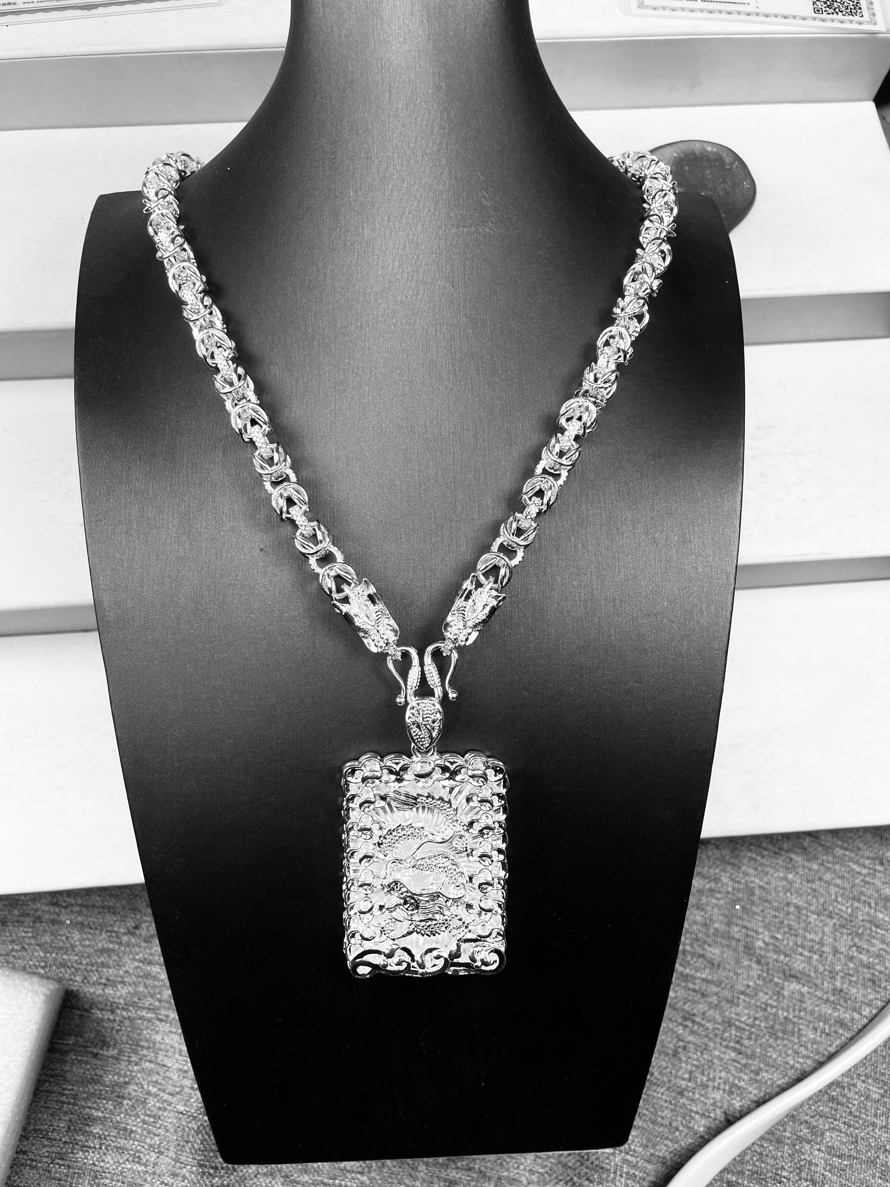 足银999龙骨项链配龙牌