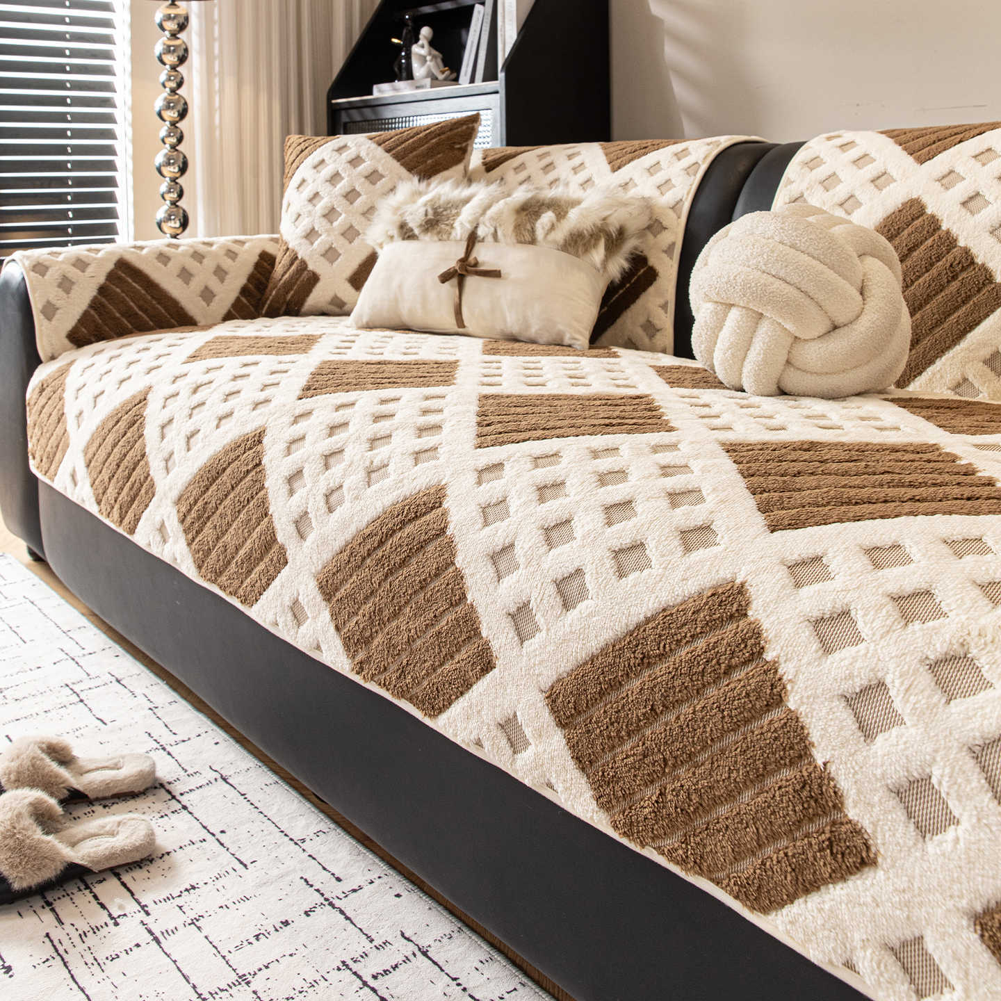 云舒秋冬加厚毛绒沙发垫2025新款高级感沙发坐垫固定防滑套罩盖布