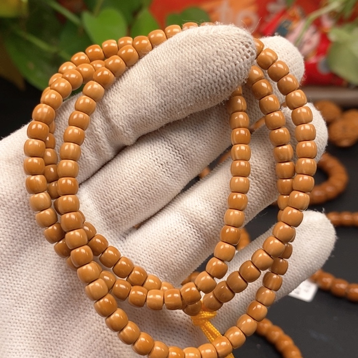 橄榄核手串5.0老挝核尖108三花白微色差