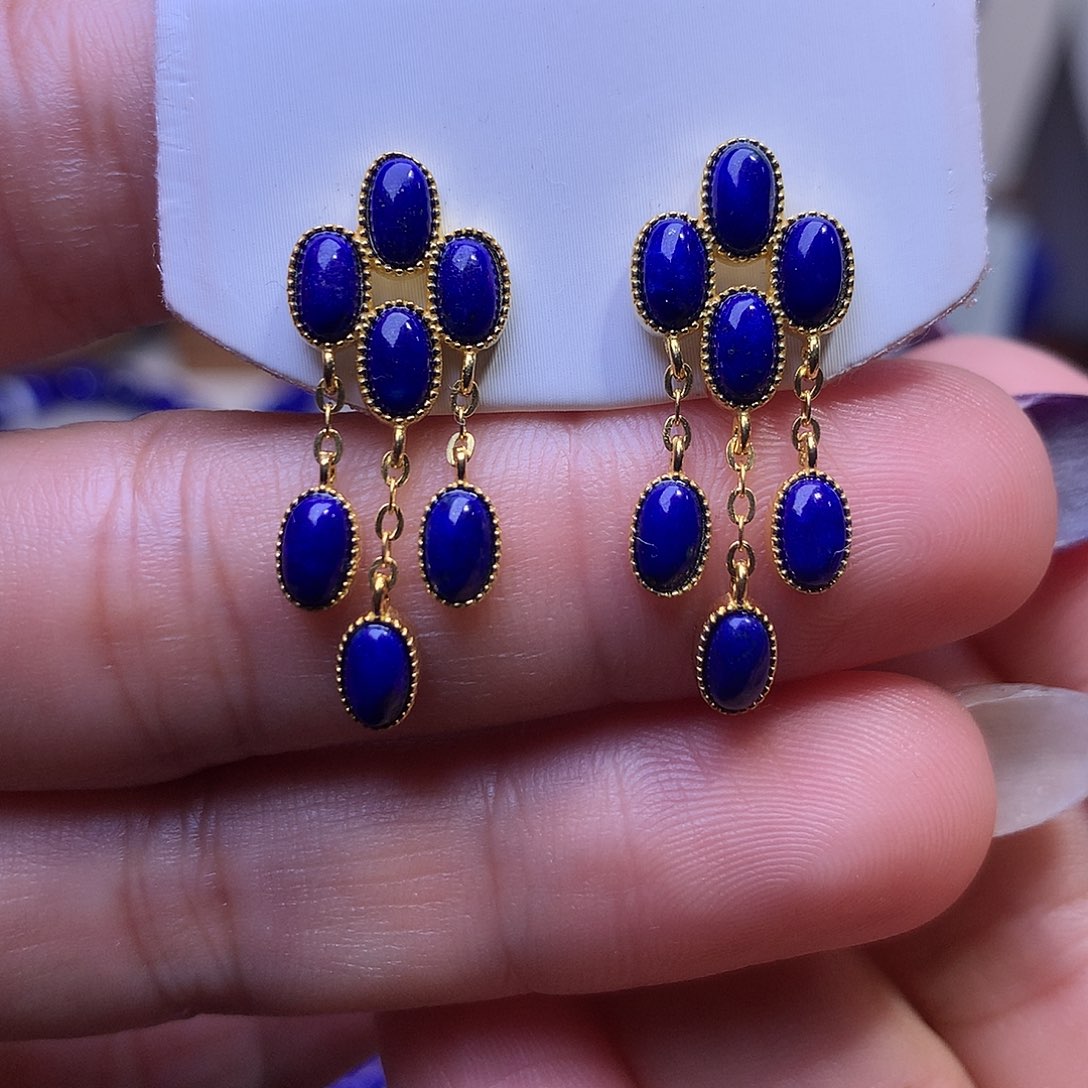 青金石银S925镶嵌耳饰