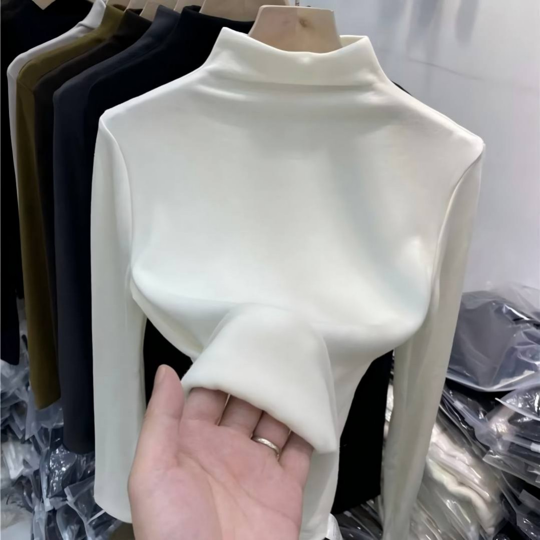 半高领德绒大衣百搭打底衫女内搭新款秋冬季保暖上衣加绒德绒