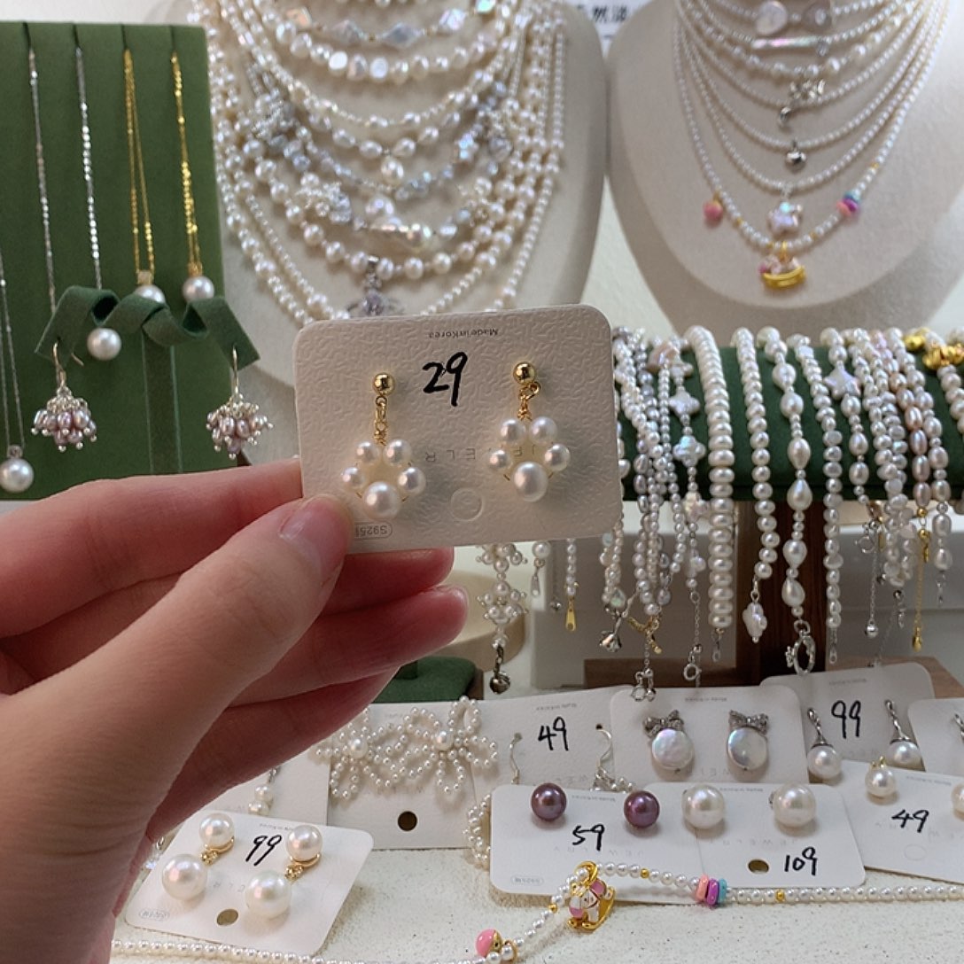 花***夕银S925镶嵌淡水珍珠耳饰