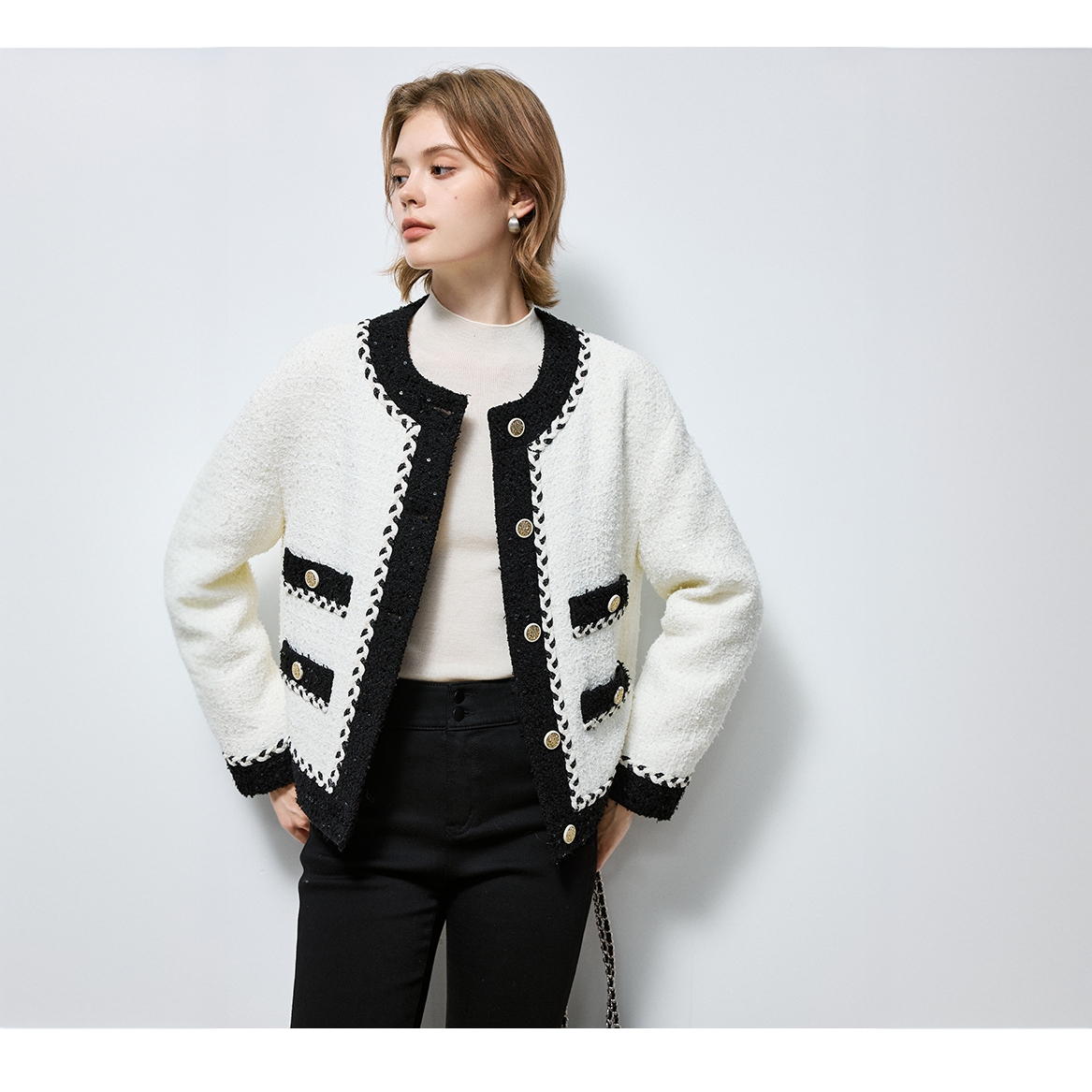 【达人专享】法曼萱轻盈保暖90白鸭绒手工编织羽绒服外套