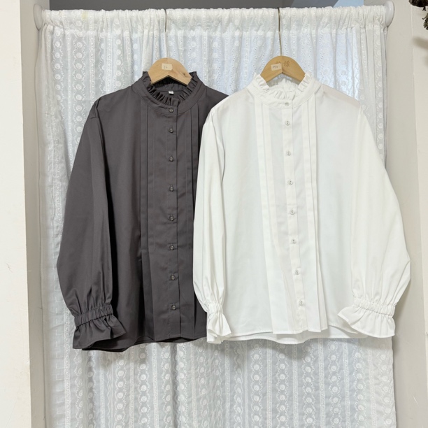 DOB｜日单原单 法式文艺复古 白色木耳花边立领长袖衬衫 春秋