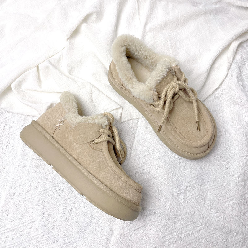 羊毛雪地靴女加厚不冻脚大棉真皮系带短靴舒适防滑保暖棉鞋N5895