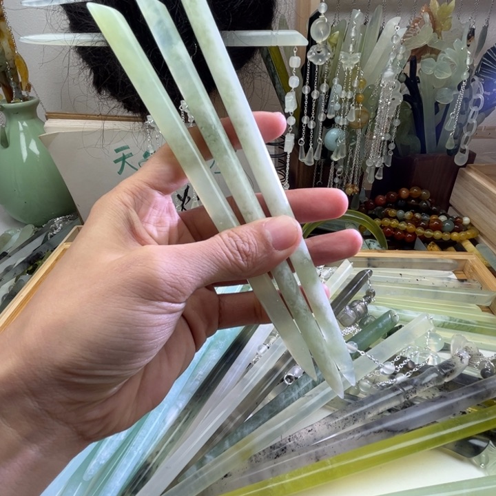 蛇纹石玉发饰未镶嵌最短18，3支