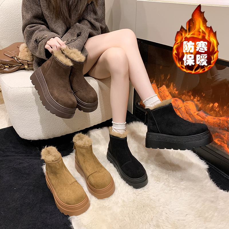 平底百搭女款牛皮厚底雪地靴60时尚雪地靴女靴保暖