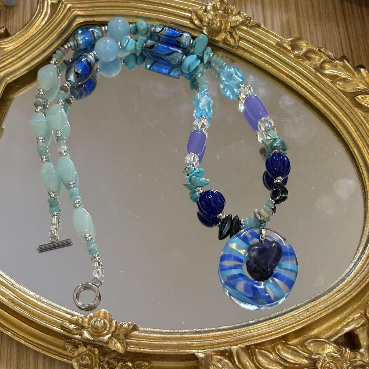 合金项链 LZ3365蓝色圆圈蓝色爱心克莱因蓝南瓜珠琉璃项链
