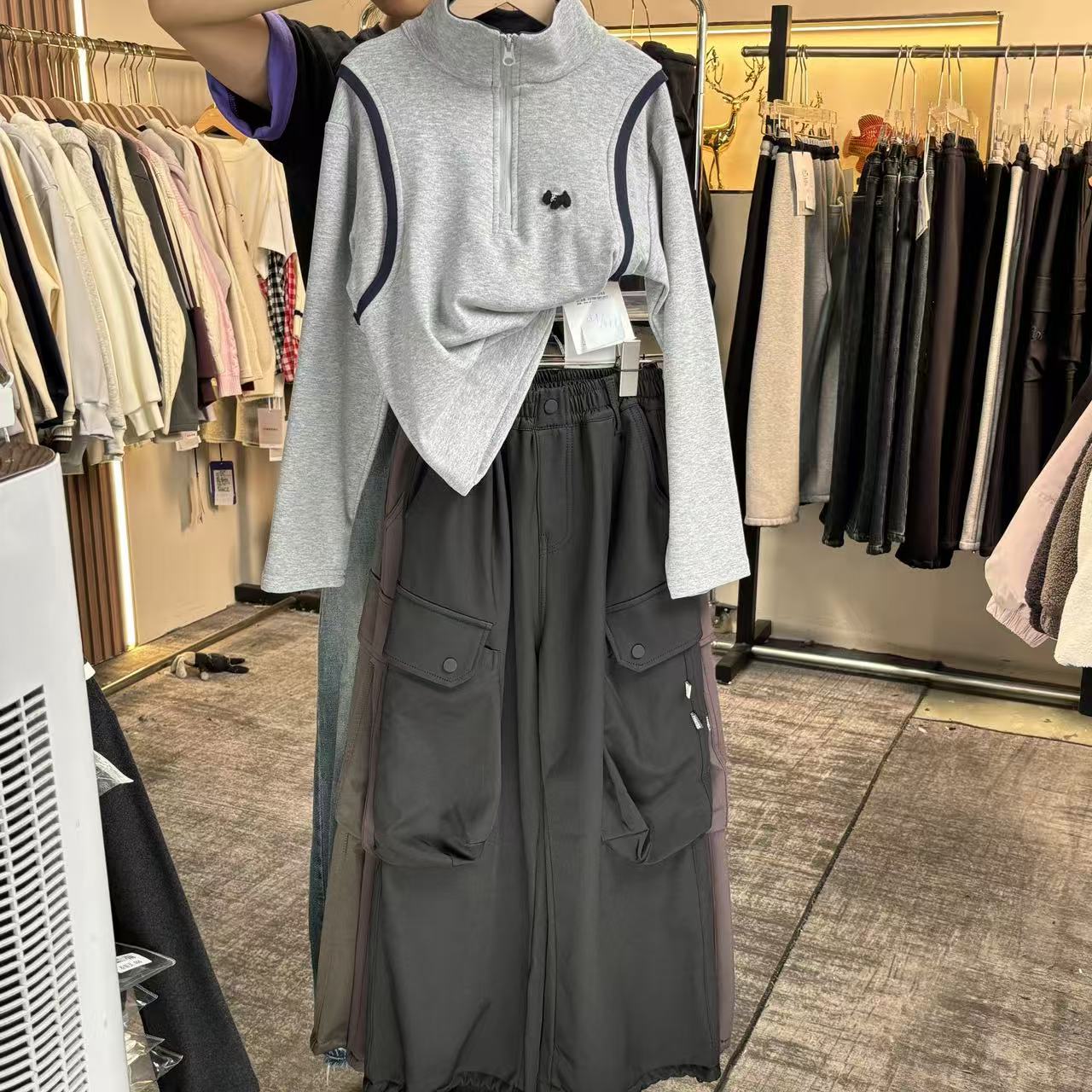 24602 冬款钉扣大口袋工装裤加绒加厚