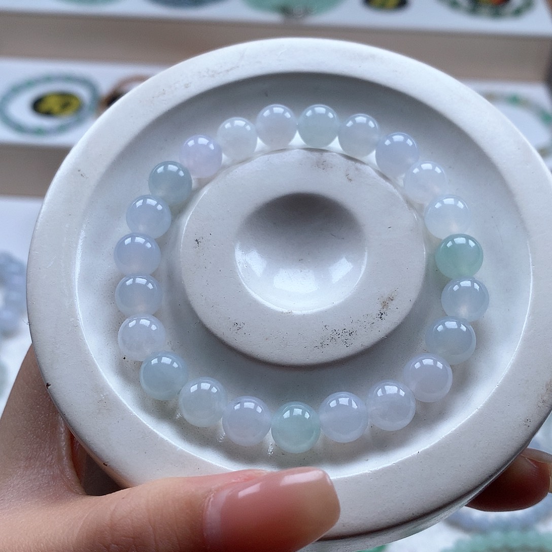 @****翡翠未镶嵌手串马卡龙7.8