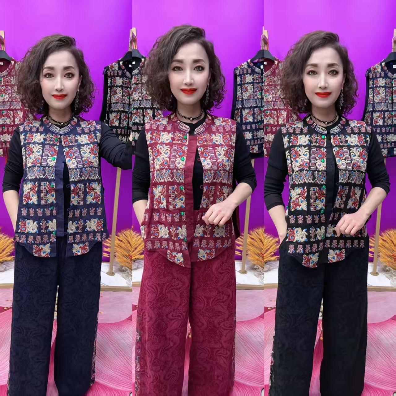 WE时尚女士刺绣花马夹385三色