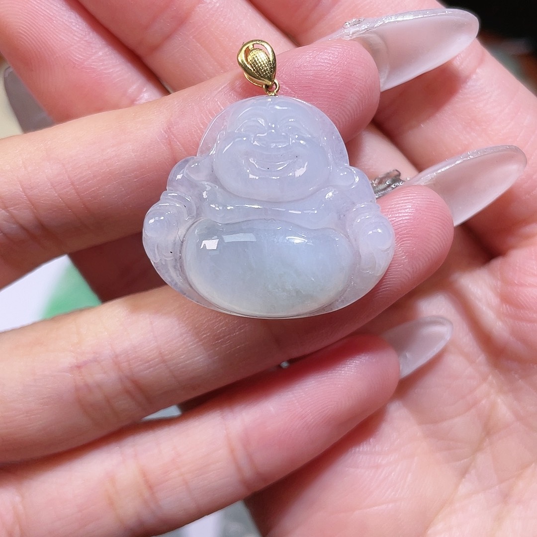 翡翠颈饰18K金镶嵌佛公