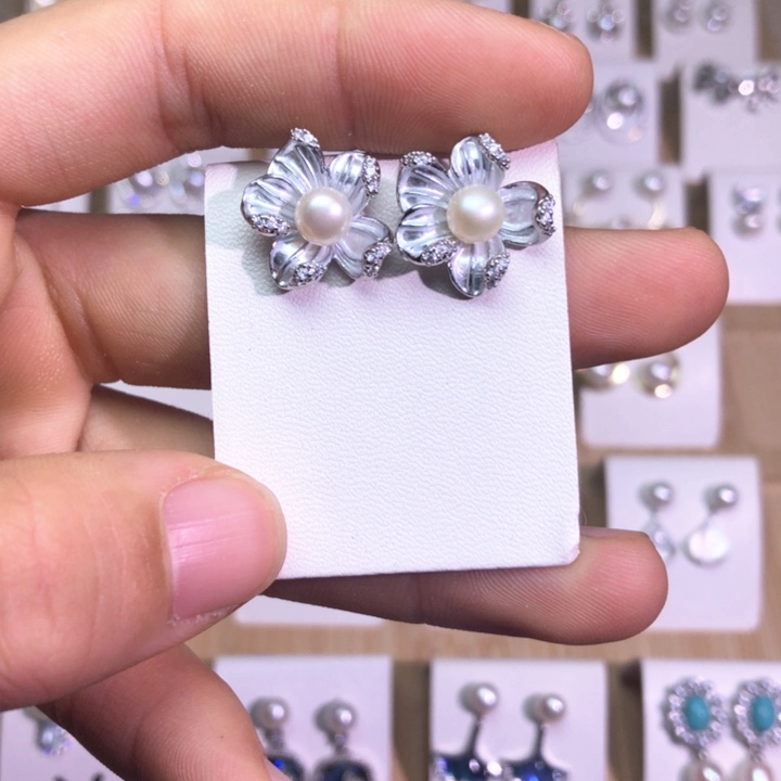 淡水珍珠耳饰银S925镶嵌