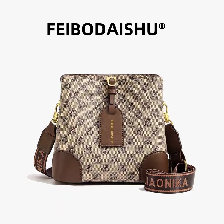 【长24高20厚11cm】高品质印花时尚复古水桶包 8209卡其色