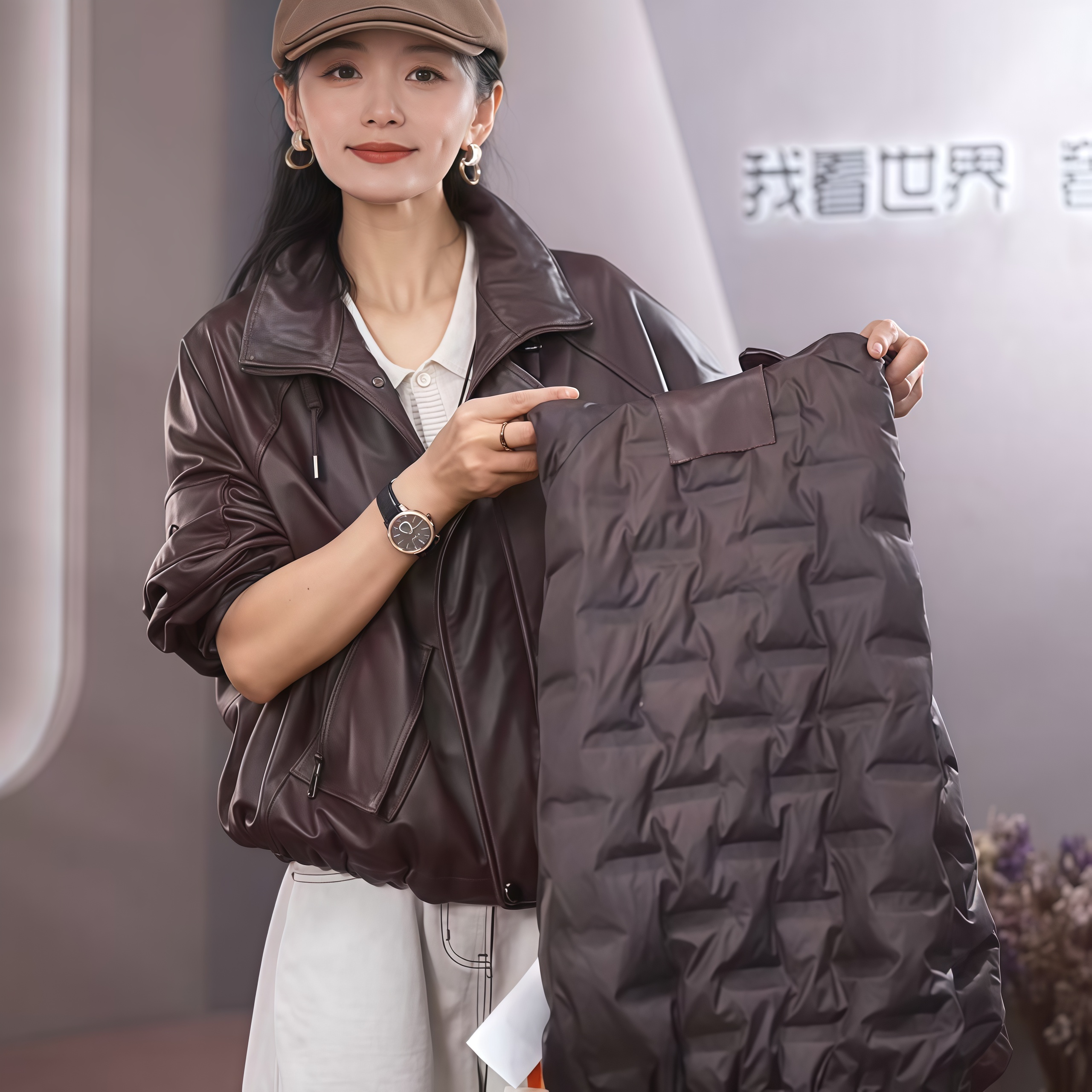 双A头层小牛皮3D立体海宁真皮鹅绒短款皮衣外套女款爆款2025新款