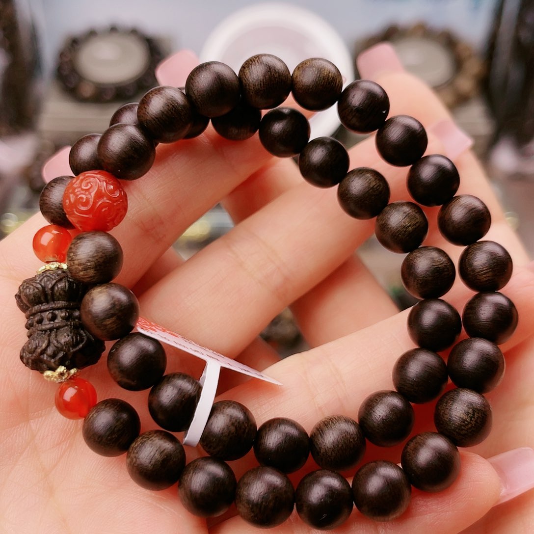 沉香手串紫棋顺化玉化老料0.8圆珠双圈款