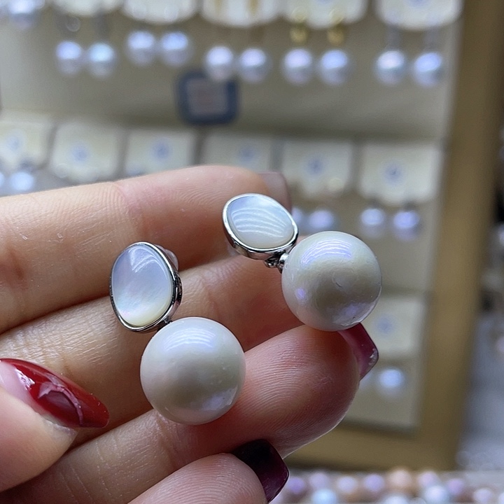 淡水珍珠耳饰银S925镶嵌