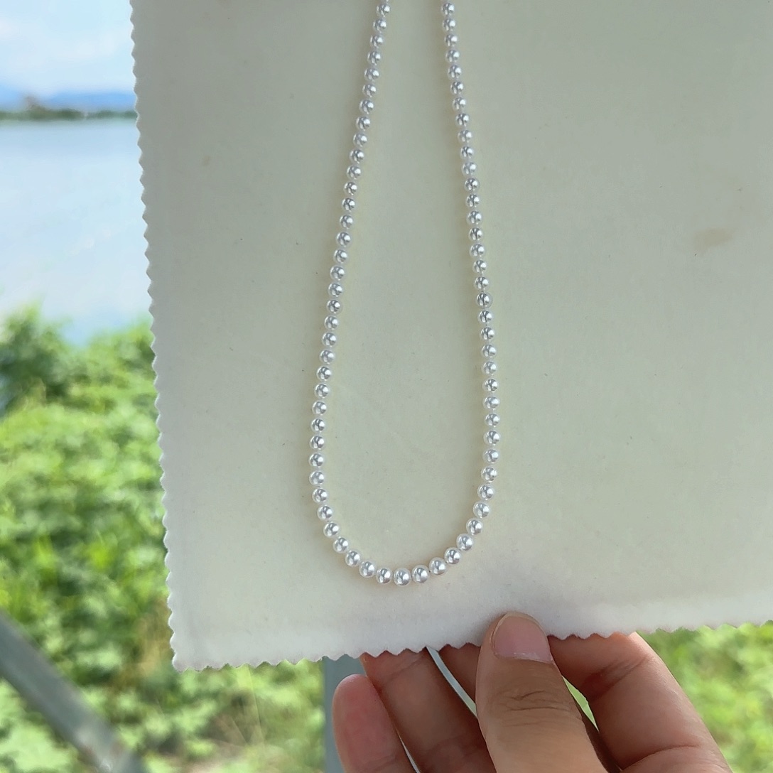 淡水珍珠银S925镶嵌颈饰4-5无核极光镜面正圆炫彩冷白