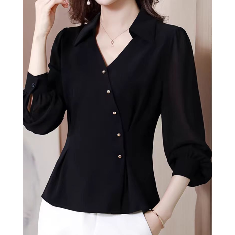 【RG1602】简约上衣2025年潮流新款高级感收腰气质百搭休闲韩版衬衫