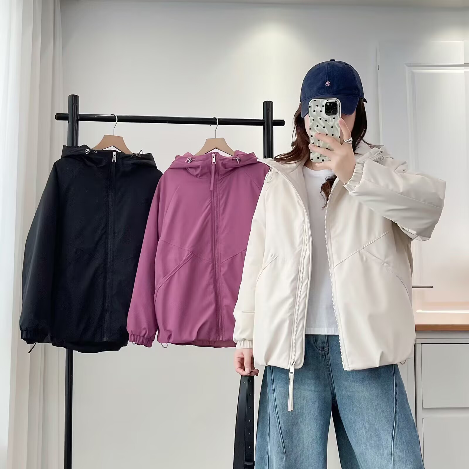 胖mm棉服百搭外套女冬季新款大码200斤宽松休闲连帽夹克棉衣8627
