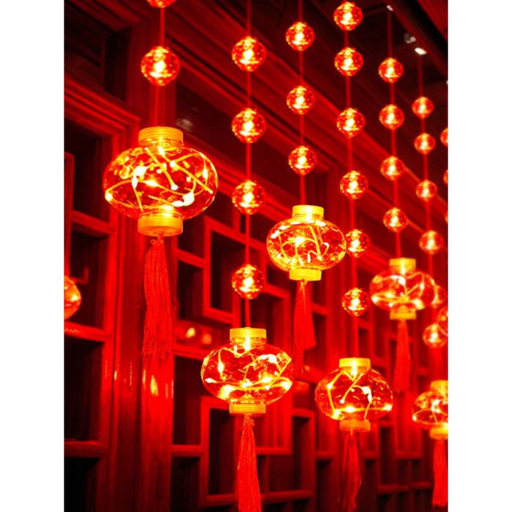 新年装饰灯红灯笼窗帘灯氛围灯家用阳台发光led挂灯彩灯串灯闪灯