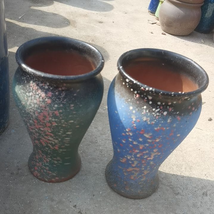 红陶口14高26两个盆子