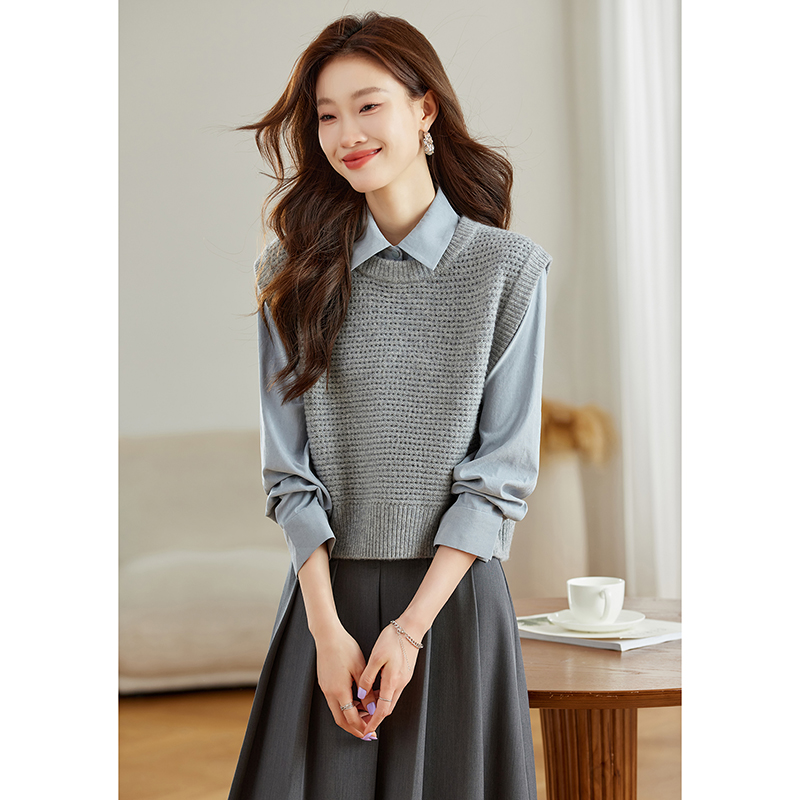 菠萝包针织马甲女秋冬新款休闲时尚宽松百搭简约设计感坎肩马夹