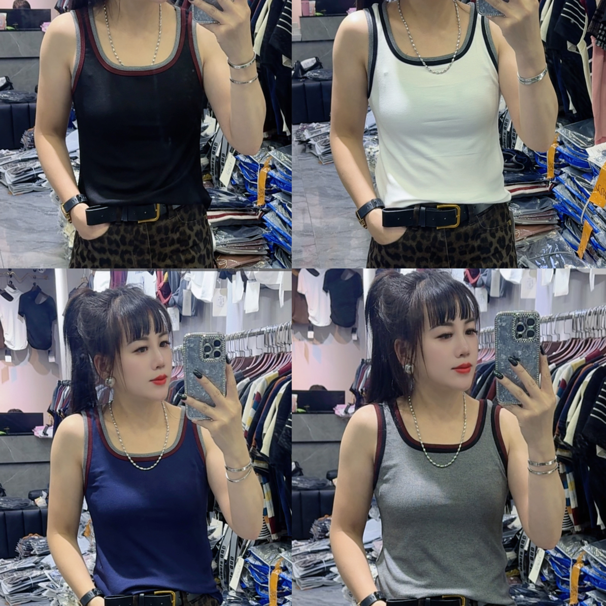 新款女撞色拼接吊带背心