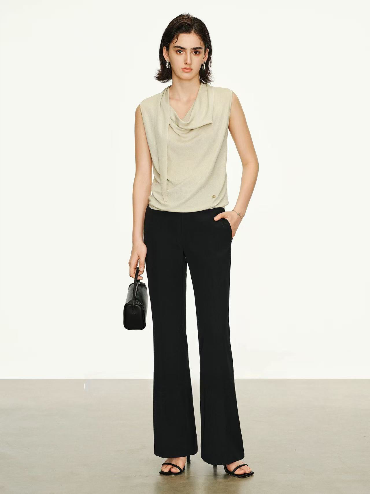 轻氧漫画腿~高腰微喇休闲裤女春秋直筒弹力显瘦显高西装裤3022