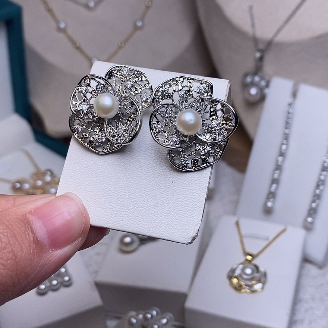 淡水珍珠耳饰银S925镶嵌