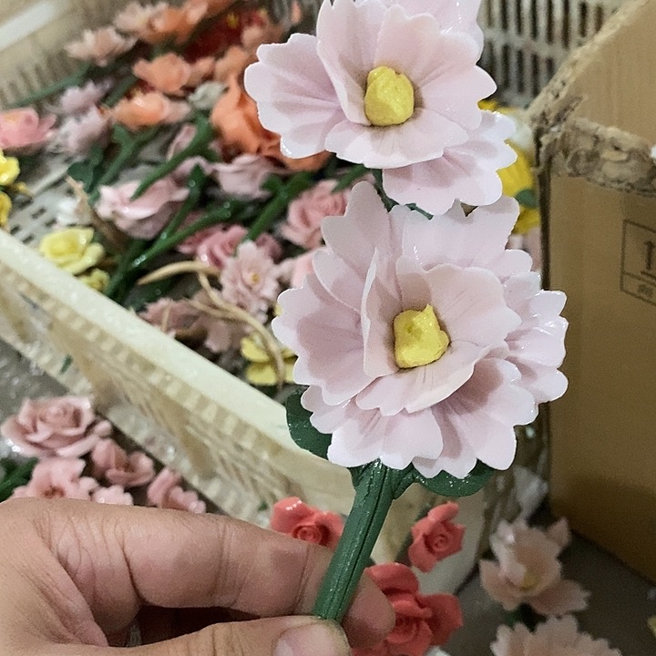 瓷片纯手工陶瓷花摆件瑕