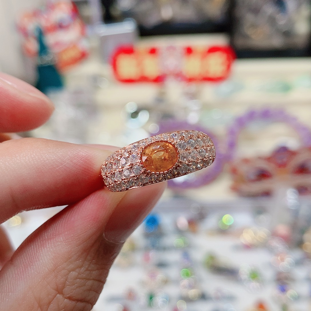 石榴石（芬达石）戒指银S925镶嵌