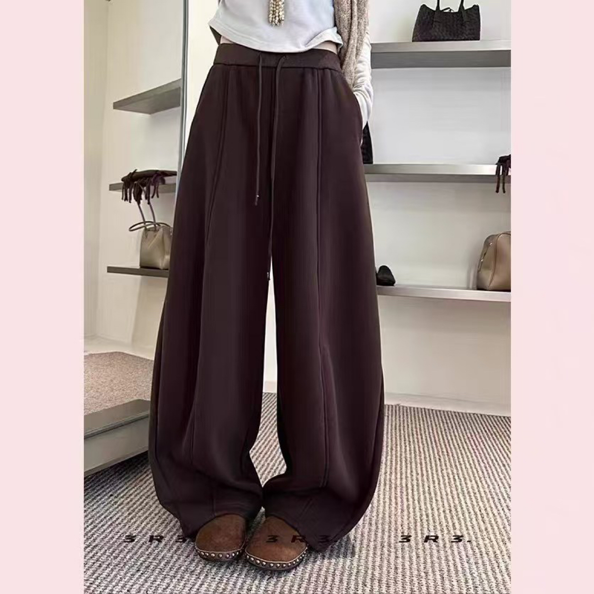 元元子专属秋冬加绒加厚弯刀裤女宽松慵懒垂感老钱风阔腿休闲裤子