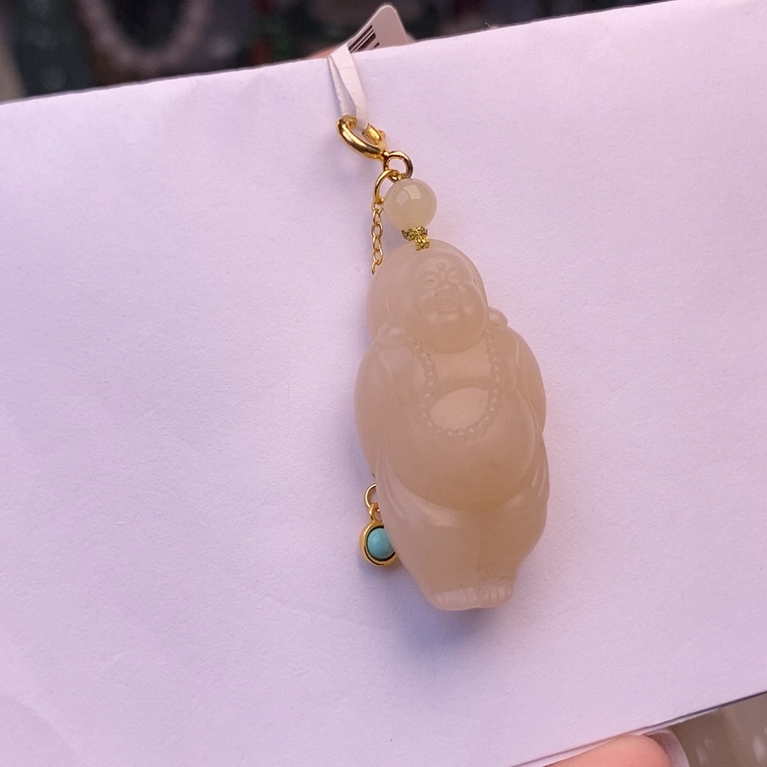 和田玉藕粉特细料红粉站佛未镶嵌