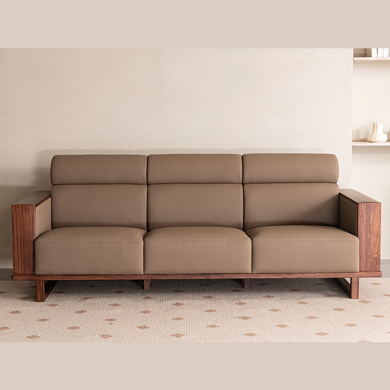 乌金木沙发意式简约全实木真皮2.8米四人位直排沙发123沙发组合