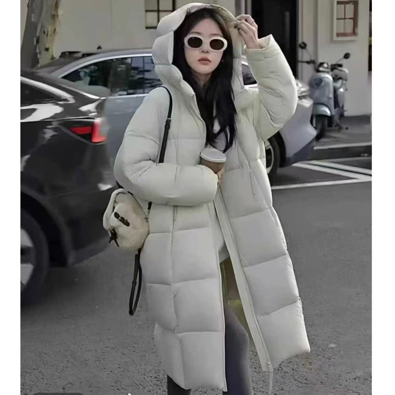 长款连帽保暖羽绒服白色中长款女款时尚百搭冬季加厚木木