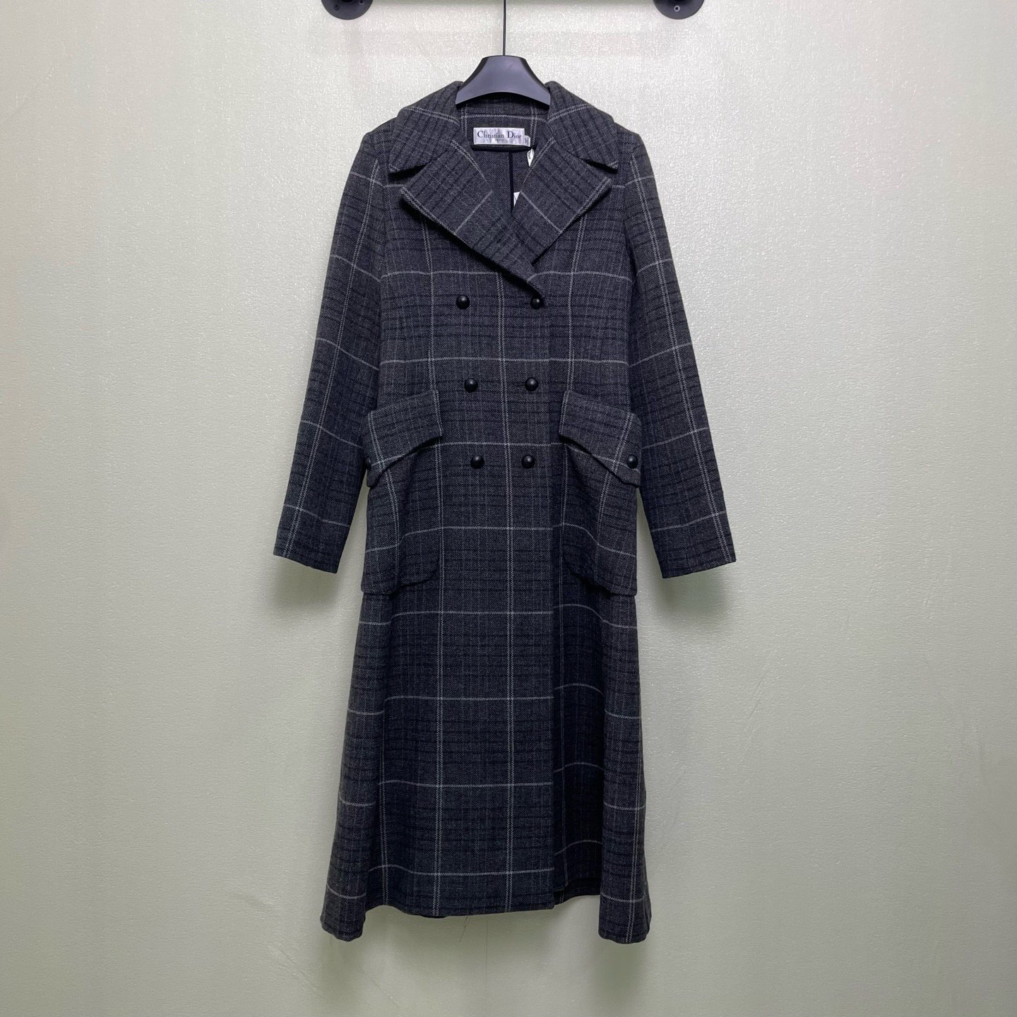 未使用 DIOR/迪奥 D500068/翻领双排扣格纹大衣/38码