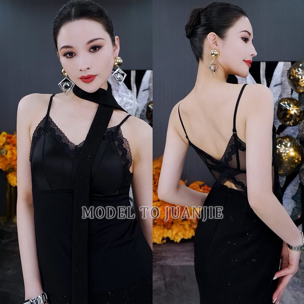 新品春季蕾丝性感法式打底美背露背时尚黑色女士吊带打底衫88