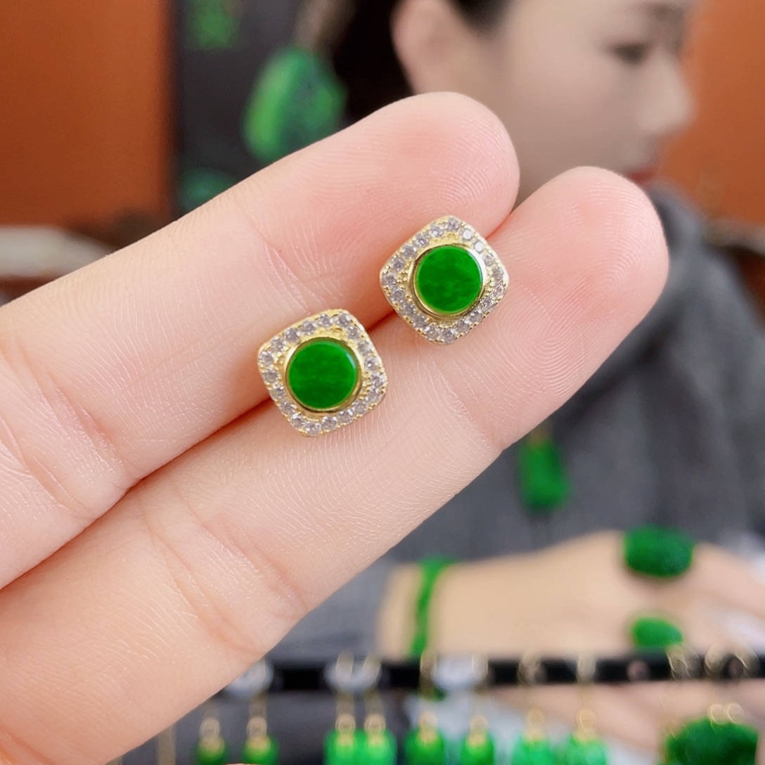 翡翠银S925镶嵌耳饰