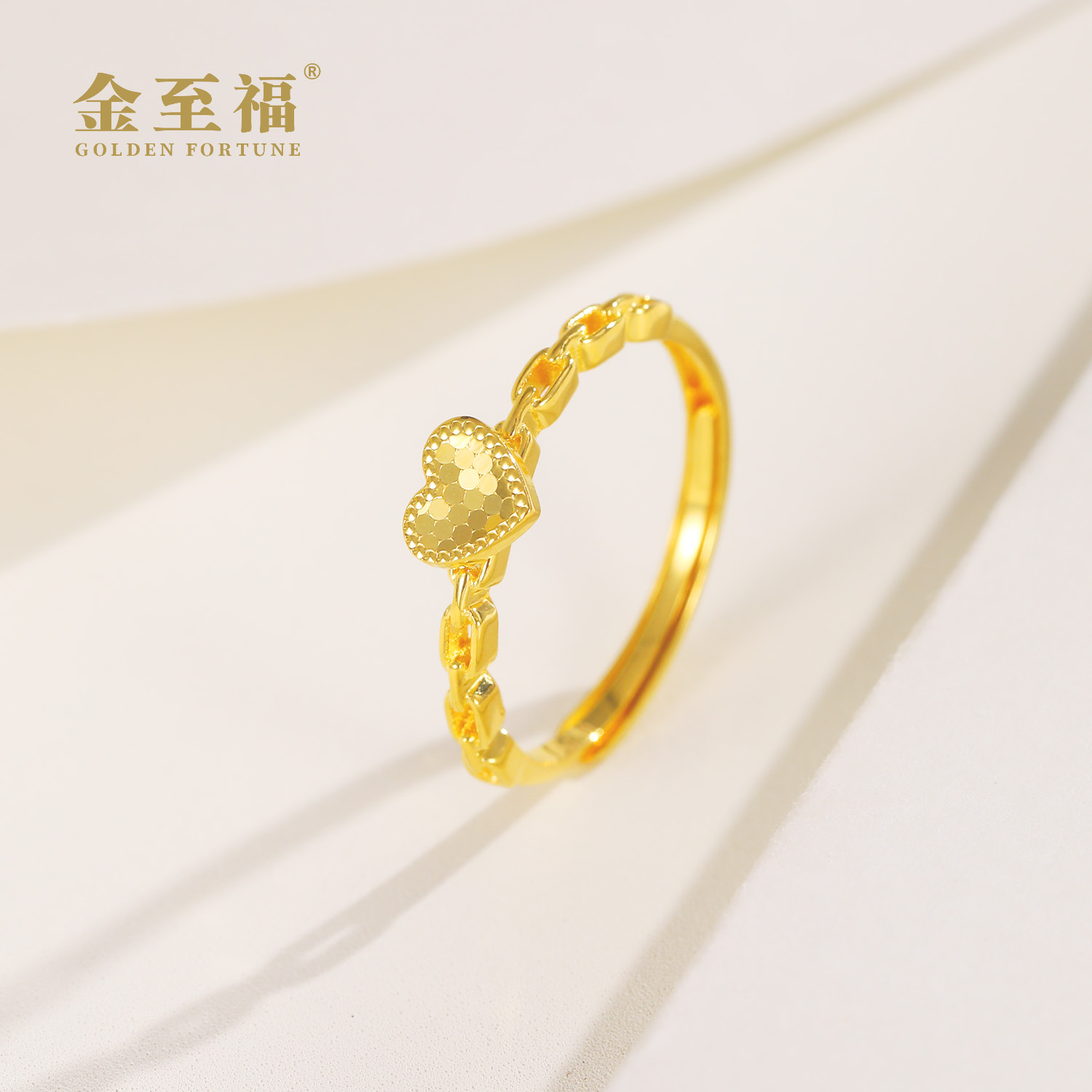 金至福18K金黄碎碎冰爱心黄金戒指时尚简约清新精致甜美风KJ0015