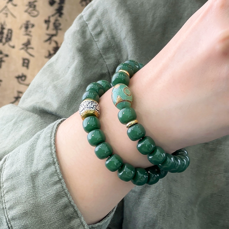 【菩提祖母绿】菩提双圈手串溏心老料风化素圈大气文玩甄选绕盘玩