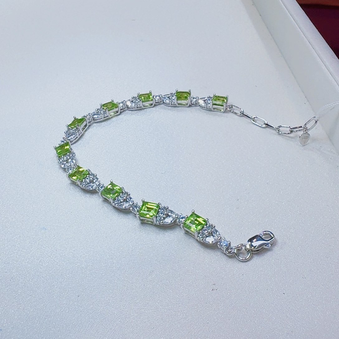 手链银S925镶嵌橄榄石手链