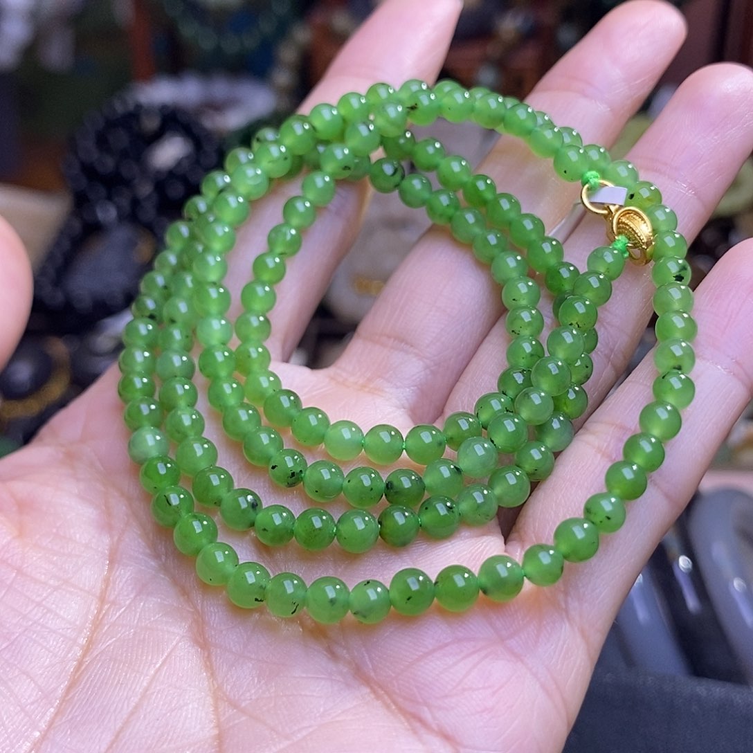 和田玉未镶嵌颈饰碧玉珠串小米链约4MM